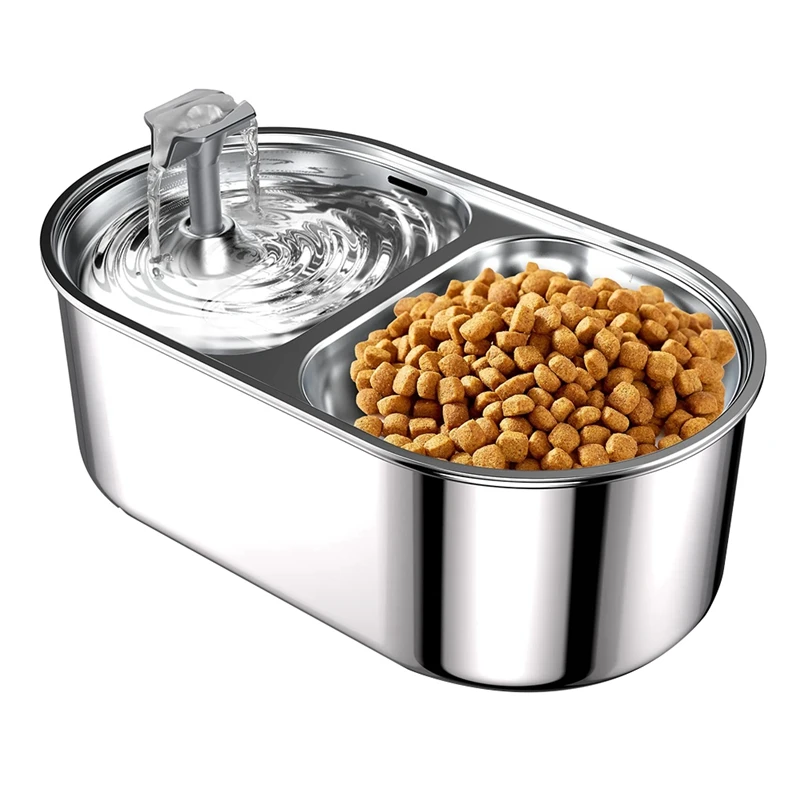 

Pet Water Fountain, 88Oz/2.6L Smart Pump Stainless Steel Pet Water Fountain, 2-In-1 Pet Bowls For Food And Water