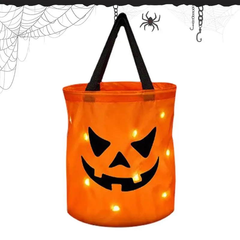 

LED Light Halloween Candy Bags Multipurpose Goodie Bags For Halloween Three-dimensional Portable Pumpkin Bag Ghost Festival Prop