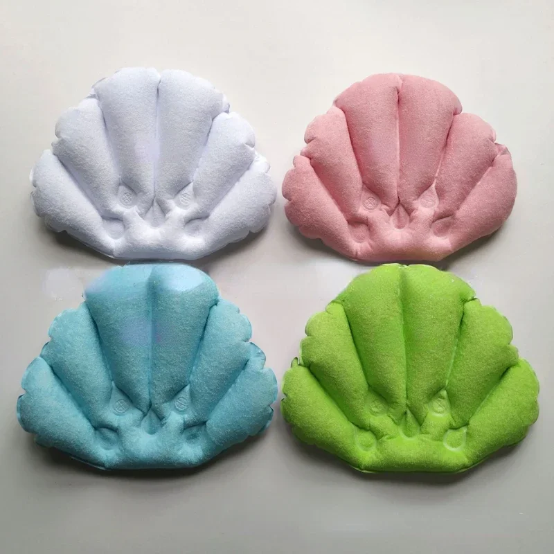 Bath Pillow Multi-color Shell Shaped Inflatable Bath Pillow Soft Towel Cloth PVC Spa Neck Pillow Comfortable Massage Bathing Accessories