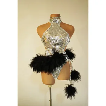 Popular Backless Bodysuit Nightclub Party Dress European and American Evening Gogo Clothing Bodysuit skirt