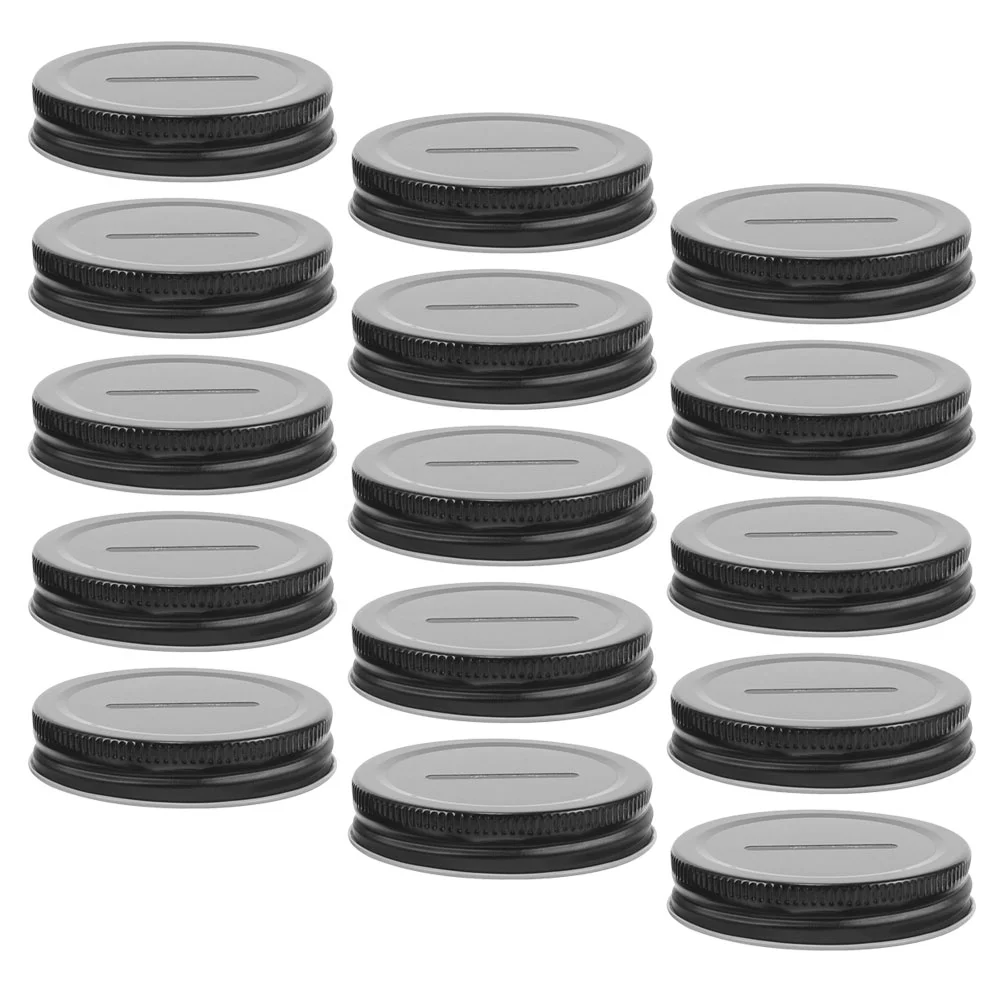 15Pcs Tinplate Mason Jar Lids Coin Slot Bank Lid Regular Mouth Canning Jars Money Boxes Glass Storage Containers 5