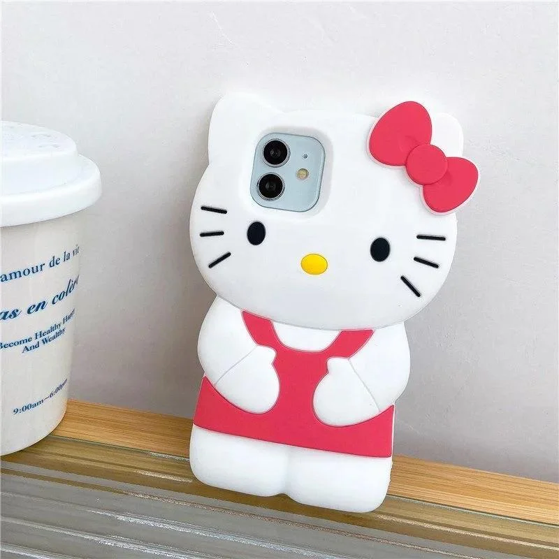 Nueva funda de teléfono Sanrio Hello Kitty con lazo 3D de dibujos animados para iPhone 16 15 14 13 Pro Max 7 8 Plus XR XS MAX Y2K funda de silicona anticaída