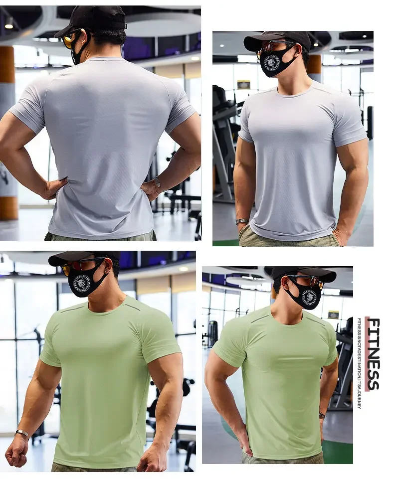 Men Short Sleeve Sport T-shirt Athletics Running Top Quick Dry Gym Wear Clothing Tees Male Best Training and Exercise Sweatshirt