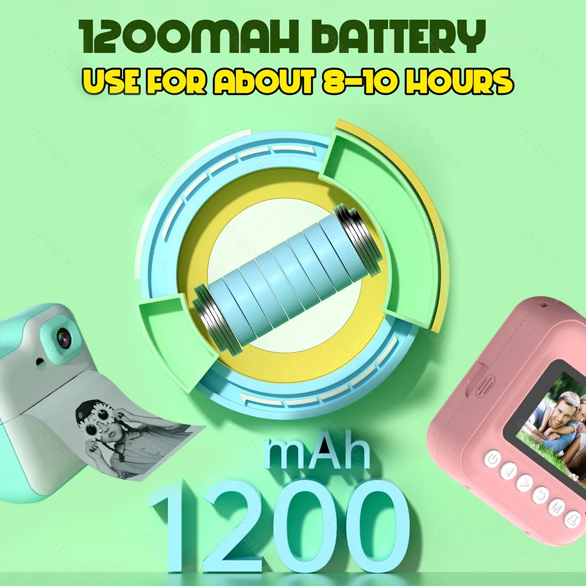 57x25mm Thermal Photo Printer Children's Digital Camera Instant Video & Lanyard, 3Rolls Paper Support Funprint app