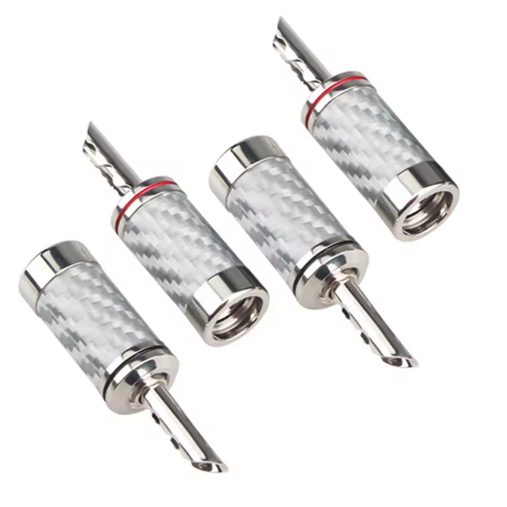 BA1406 Preffair Schwarz/Weiß Carbon Faser Reinem Kupfer Rhodiniert Bananen Stecker Mit Zähne hifi Audio Lautsprecher Kabel Stecker – Detail 2
