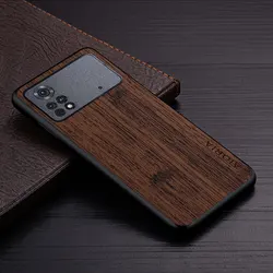 Luxury Bamboo Wood Pattern Leather Phone Case - Premium Stylish Cover (Coffee)