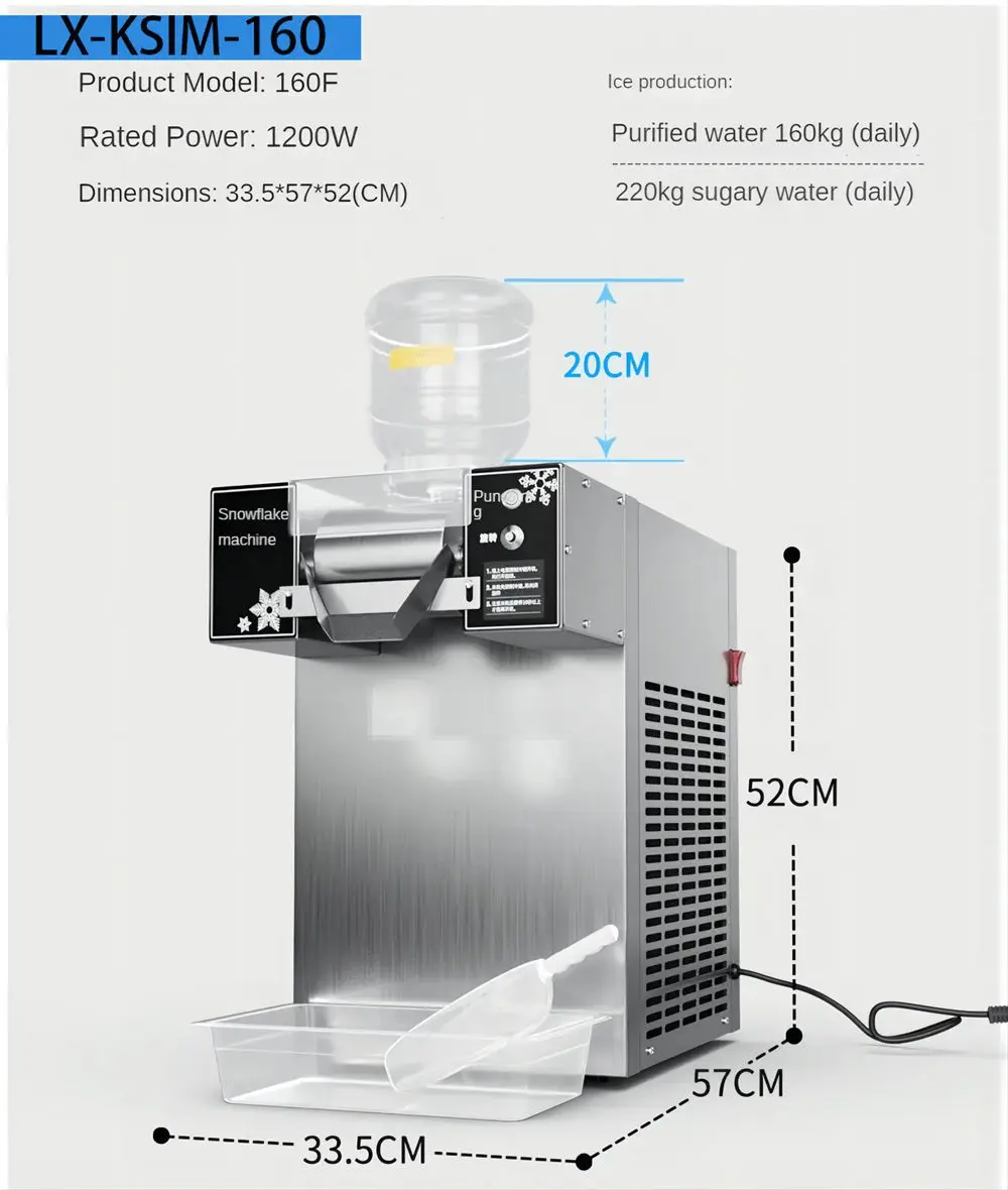 LXCHAN-Máquina de gelo coreana do floco de neve, 160kg/24h, serviço pesado, pequeno, manga de leite, Bingsu Shaver, triturador do batido, 110V, 220V, comercial