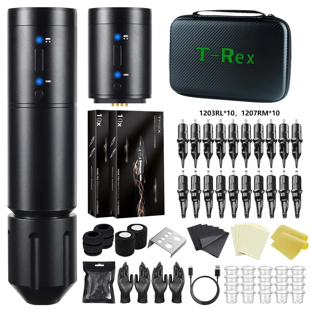 T-Rex Tattoo Machine, Kit Professionale Per Macchinette Per Tatuaggi Wireless, Viene Fornito Con 2 Batterie Sostituibili Per Operazioni A Lungo Termin