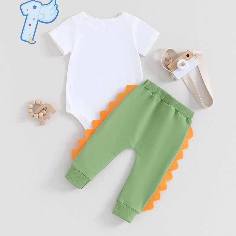 Baby Boy First Birthday Outfit 1st Dinosaur Bodysuit Romper Joggers Pant Set One Years Old Birthday Outfit Boy 3