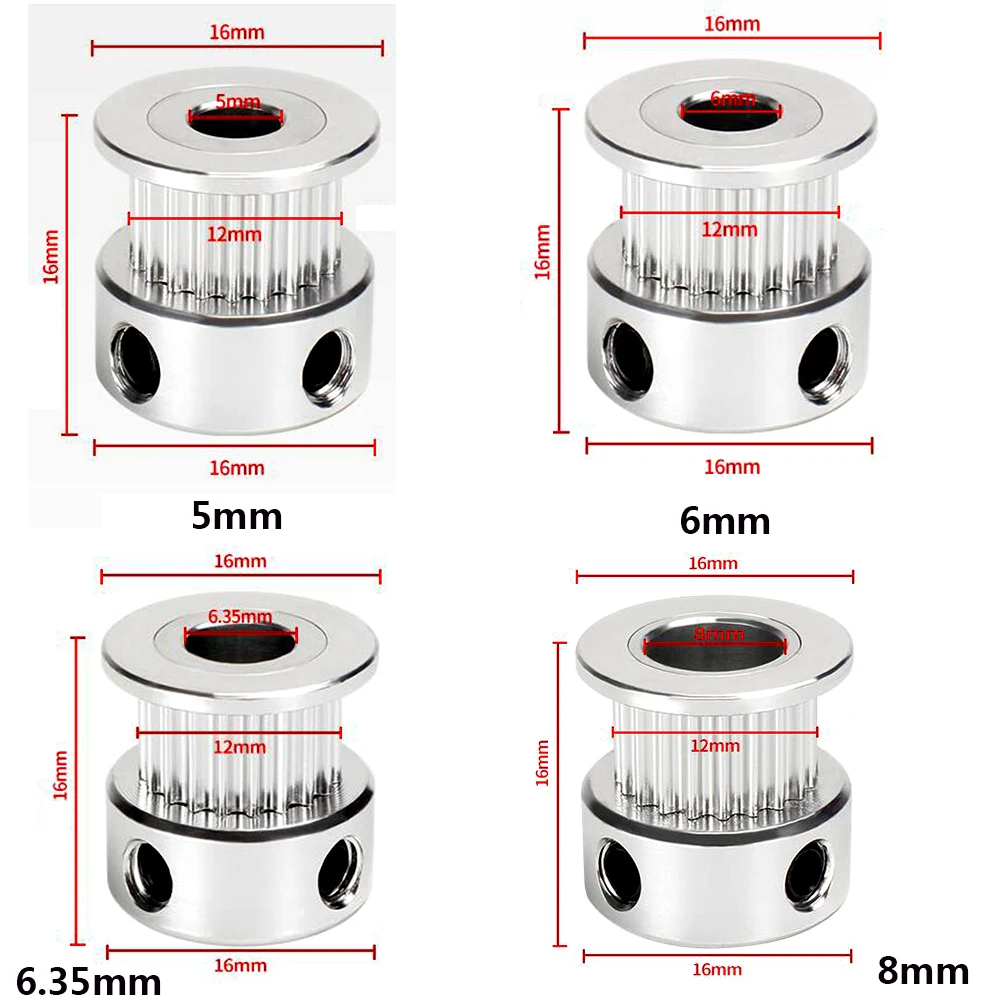 Timing Belt Pulley Timing Pulley 2pcs 3D Printer Parts GT2 Timing Pulley 2GT 20 Teeth Aluminum Bore 5mm 6mm 6.35mm 8mm Synchronous Wheels Gear Part For Width 6mm
