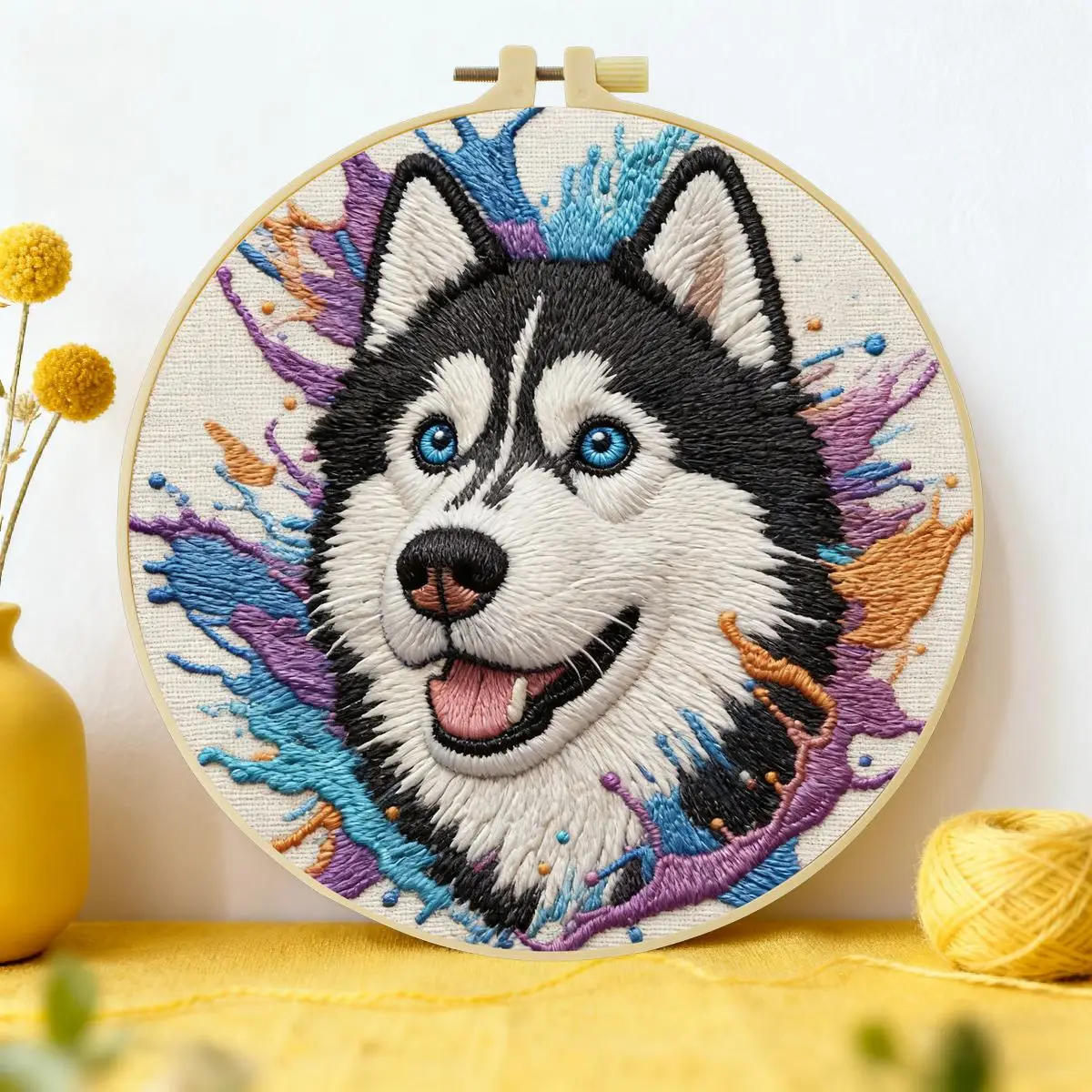 1 Stück 20X20CM/15X15CM 7,87/6,3 Zoll Tier - Husky Stickerei Starter-Kit DIY-Kit DIY-Stickerei-Set Handarbeiten Nadelkunst