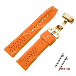Breathable Silicone Watch Strap with Quick Release Butterfly Buckle - Multiple Sizes - 18mm (Orange - rosegold)
