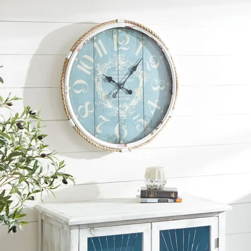 

Turquoise/White Metal Round Wall Clock with Spade Shaped Clock Hands, 25 Wallclock Yk room decor Wall watch clock Alarm clocks T
