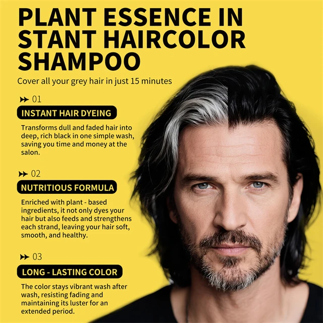 500ml Natural Black Hair Dye Shampoo for Women Men Instant Gray To Black Hair Color Shampoo Men Beard Coloring Shampoo Hair Dyed
