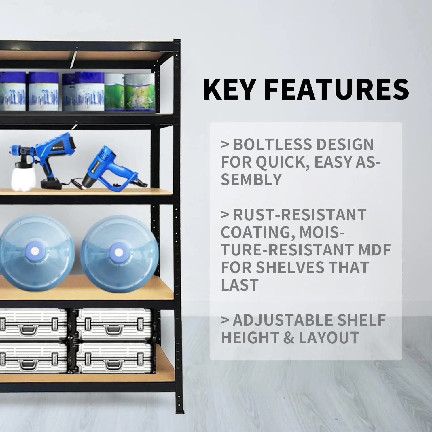 5-Tier Utility Shelves,Garage Storage Shelving,Metal Storage Shelves,Adjustable Shelving Units,Boltless Assembly,Load 875kg