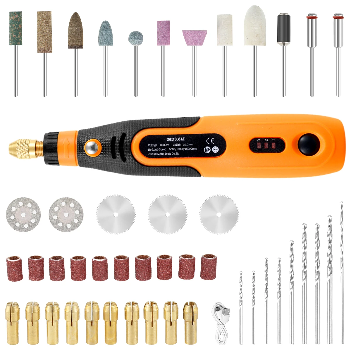 

46pcs Cordless Grinder Tool Kit Power Electric Rotary Tool Accessory Kit USB Charging DIY Sanding Polishing Carving Cutting