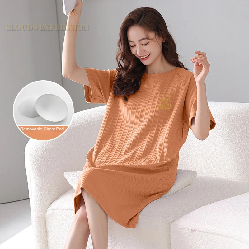 

Summer Elegant Femme Sleep Dress With Bust Padded Womens Nightgowns Nighttie Sleepshirts Ladies Sleepshirts Dresses Home Fashion