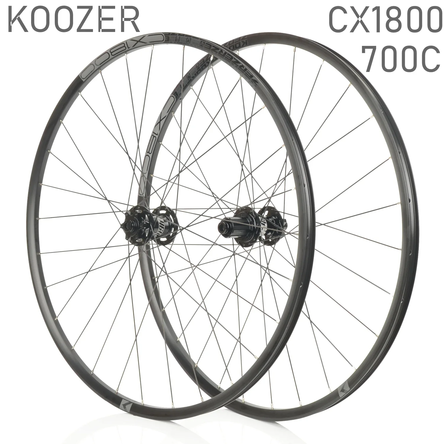 Bike Wheelset KOOZER CX1800 Gravel Road 700C Cyclocross Tubeless Ready Precision Hand-Built 72HD Engagement
