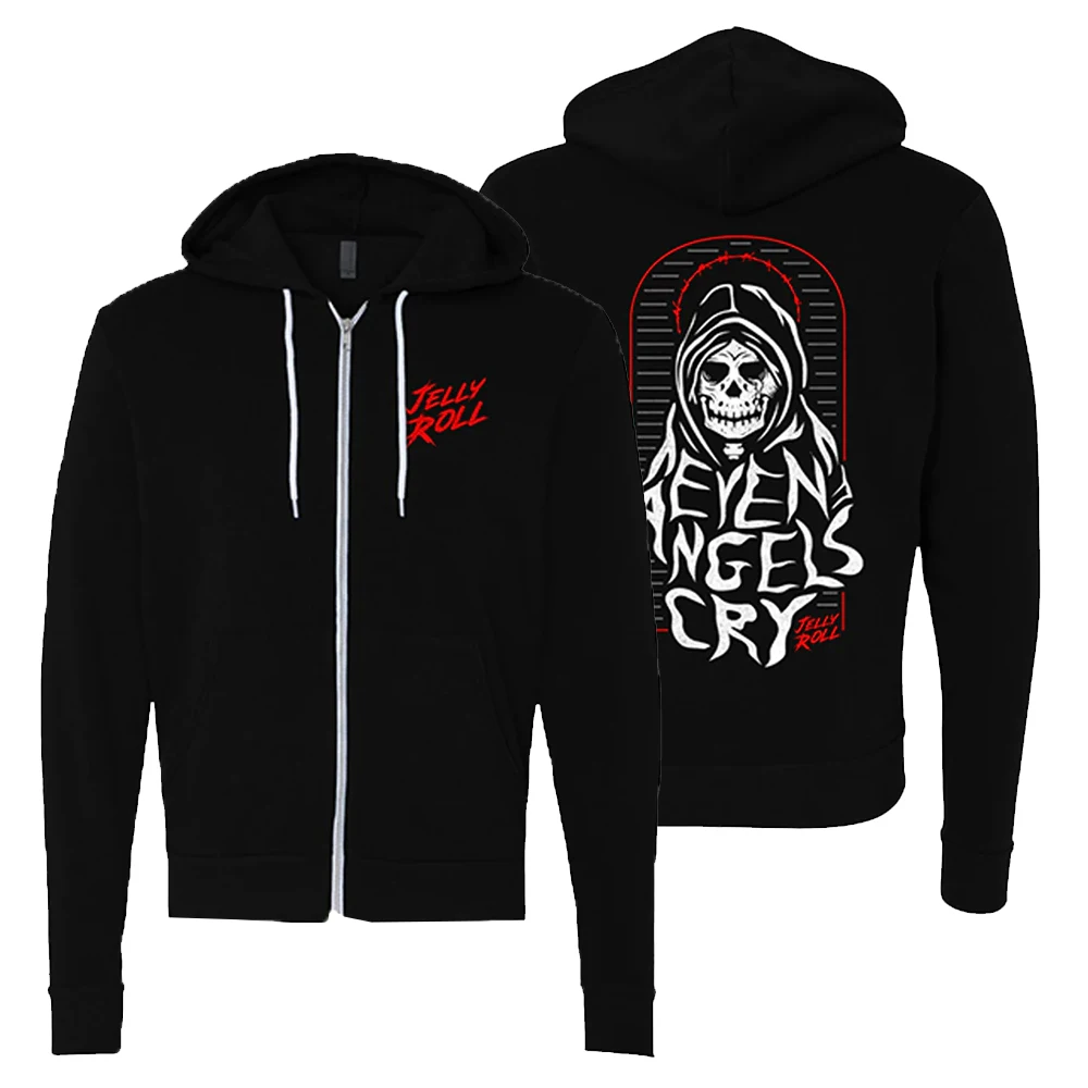 

Jelly Roll Merch 2023 Backroad Baptism Tour Even Angels Cry Zip Up Hoodie Long Sleeve Sweatshirt Women Men Hip Hop Clothes