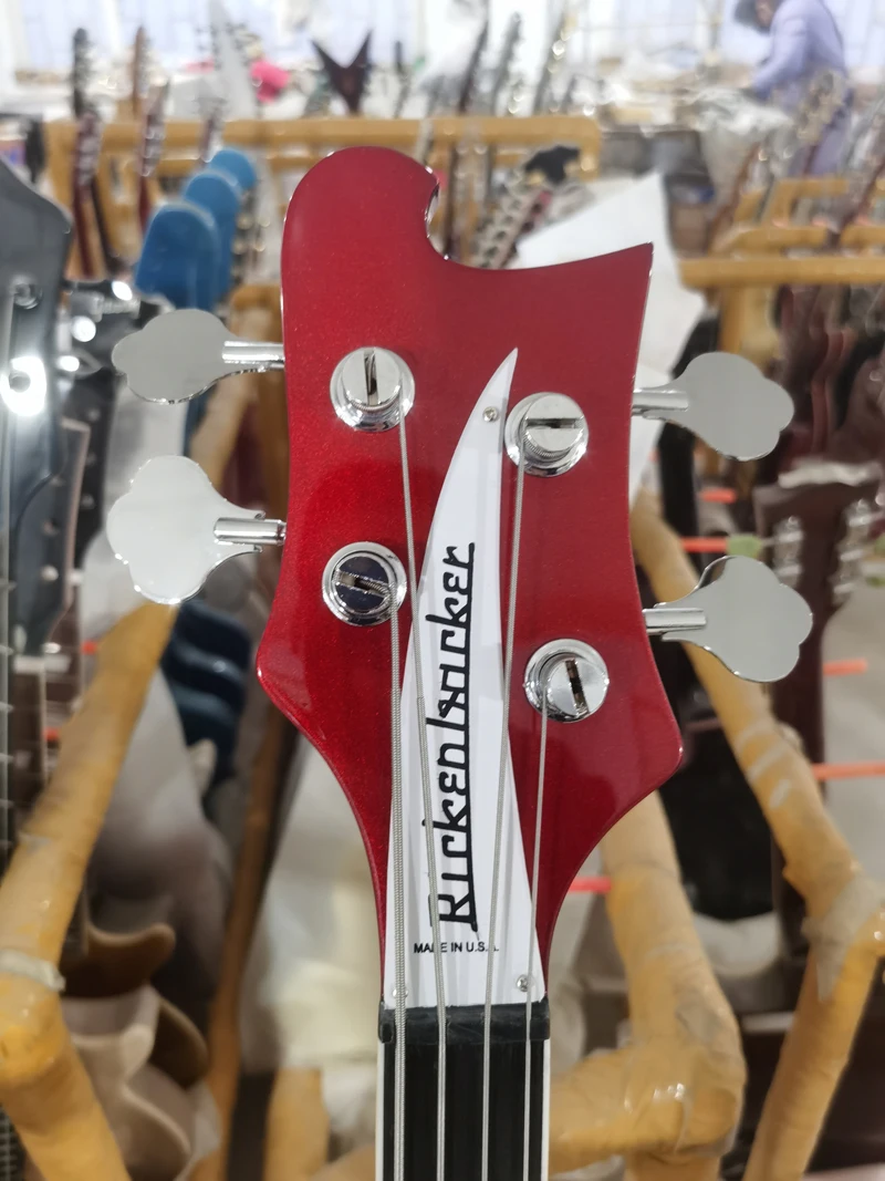 Rickenbacker electric guitar, high quality guitar, 4 string BASS, metal red silver powder guitar