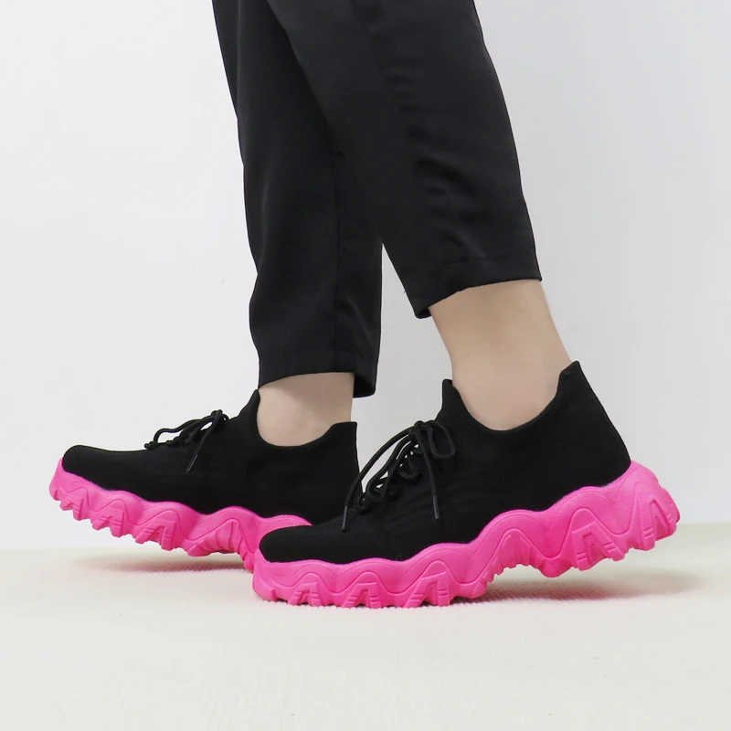 Summer Knit Men's Sneakers Casual Comfortable Breathable Sock Sneakers Women Fashion Platform Lace-up Socks Running Shoes Men