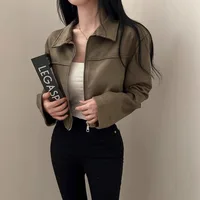 Korean Chic Autumn Vintage Stylish Zipper Loose Versatile Long Sleeve Leather Velvet Short Jacket Women Street Style Comfort...