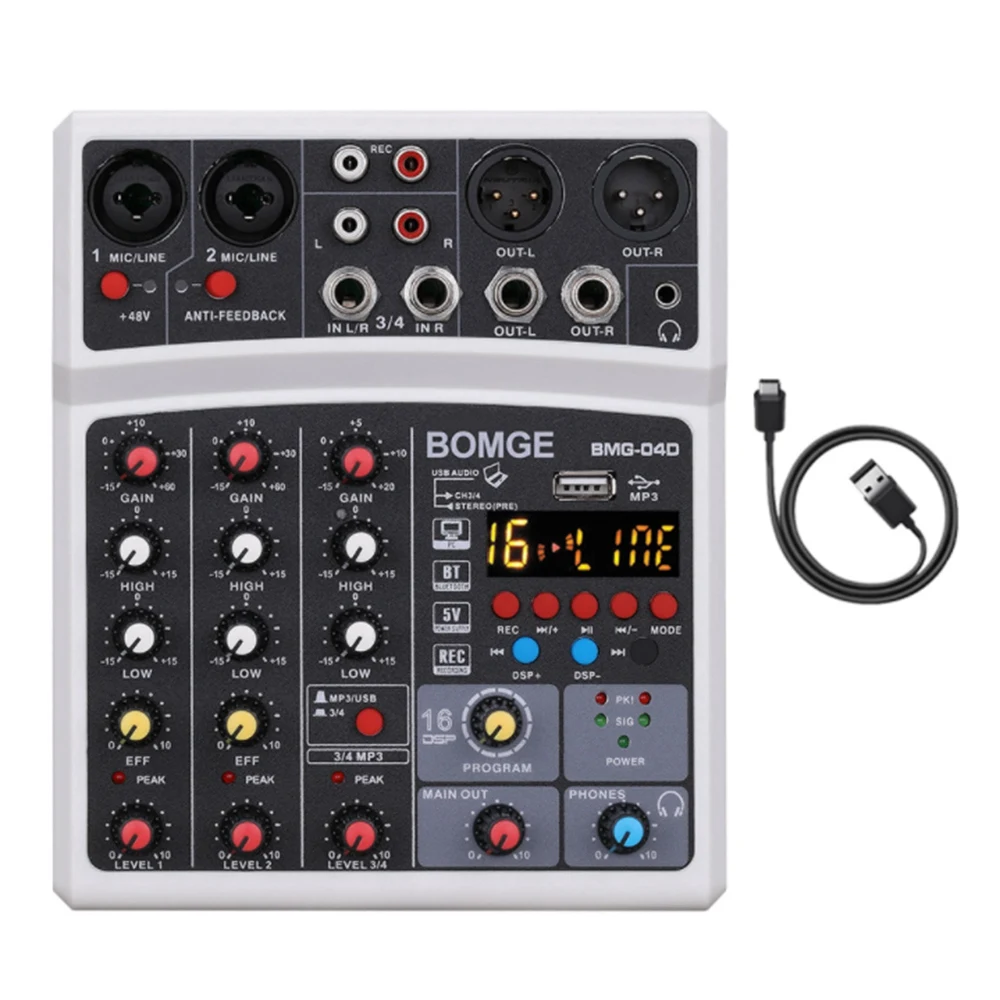 

Professional Sound Card 4-Channel Mixer Outdoor Conference Audio USB Bluetooth Reverb Audio16 Digital Effects-EU Plug