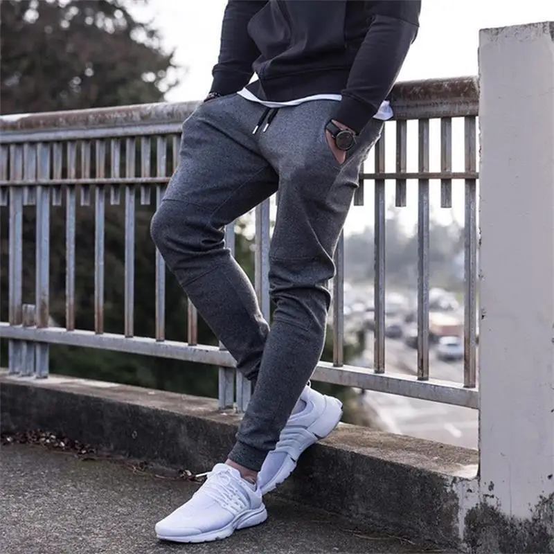 Cotton sweatpants slim leg fitness pants muscle solid color elastic running pants trousers
