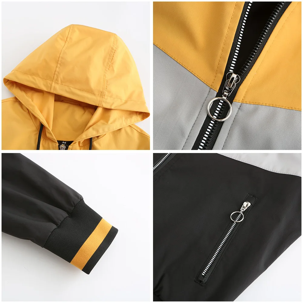 2022 Women's Thin Windbreaker Women's Spring and Autumn Hooded Jacket Women's Outdoor Raincoat with Color Drawstring Jacket goose down coat