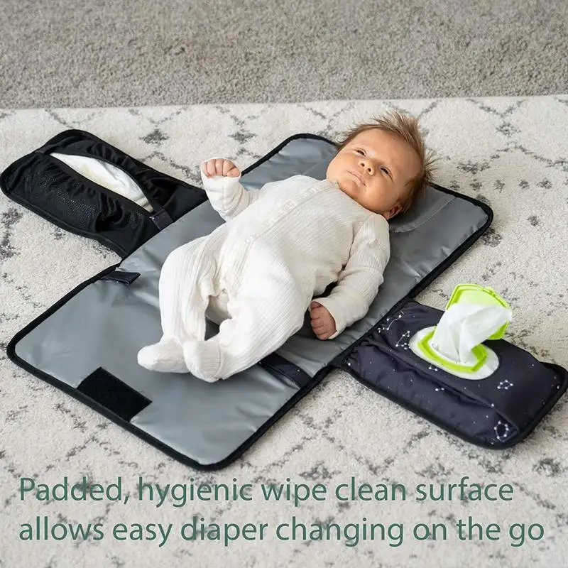Matelas à Langer Portable Réutilisable De Voyage - Léger, Pliable, Imperméable PEVA, Avec Oreiller Mémoire De Forme Intégré (motif éléphant)