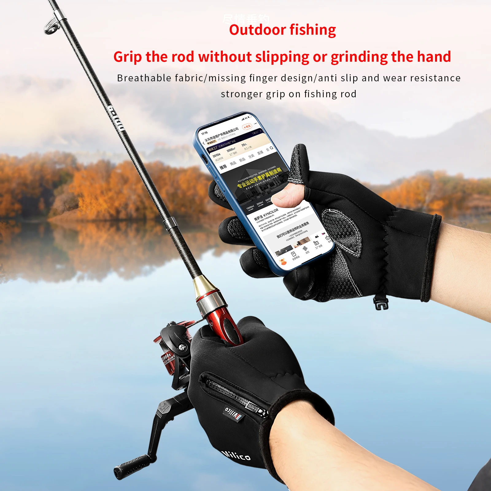 Outdoor Riding Bike Fishing Fingerless Gloves Cycling Gloves Fishing Gloves Polar Fleece Exposed Two-finger Touch Screen Non-slip Waterproof Unisex