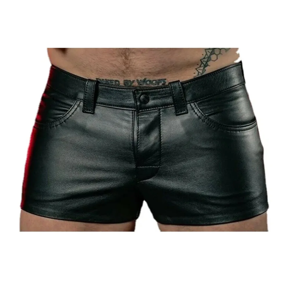 Fashion Men Shorts Solid Color Casual Mens Short PU Leather Pants Spring Summer Men Punk Style Black Shorts for Men 4