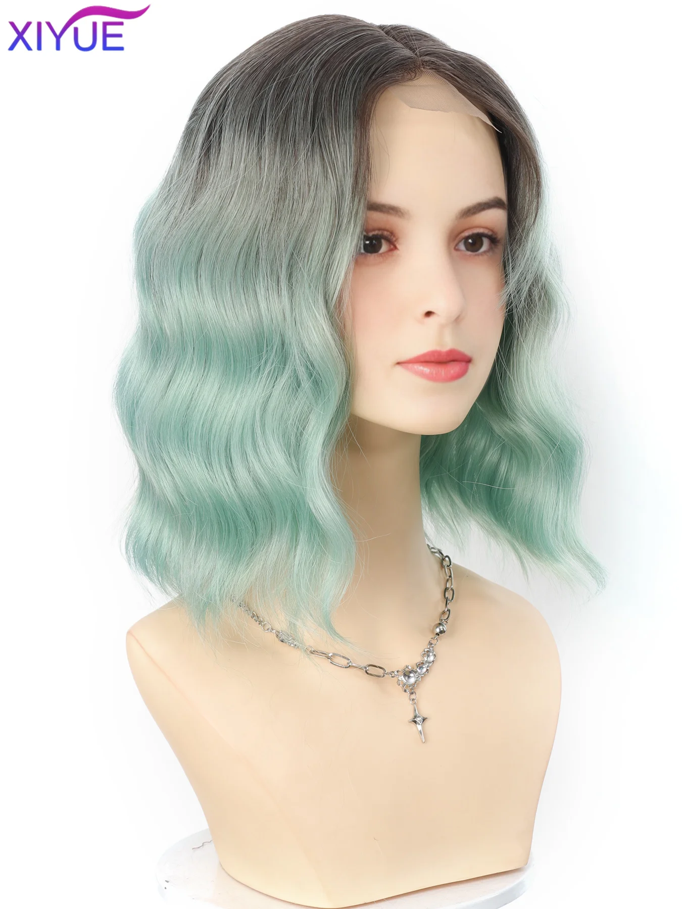 Women's BOBO Synthetic lace Wigs Mint Green Star Same Style Synthetic Long Curly Hair Versatile COS Full Head Set