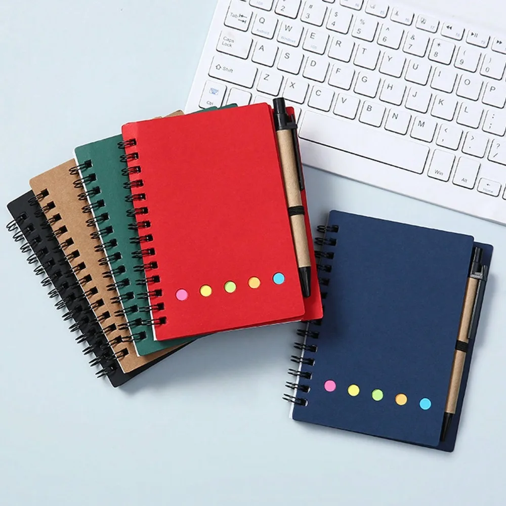 1 Set Spiral Notebook-Pocket Notepad with Pen Loop, Sticky Notes & Index Tabs, 4.1x5.3' Brown Paper Cover, Portable Lined Journa - 2