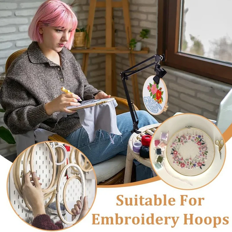 L99A-Black Embroidery Table Stand Kit 8-12Mm Hole Hand Embroidery Stand Knee Folding For Hoop