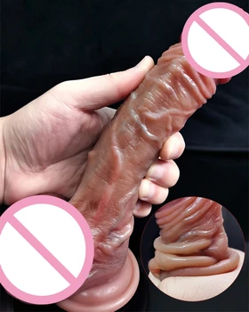 Soft Sliding Foreskin Big Dildo Real Veins Suction Cup Thick Cock Anal Adult Toy for Men Women Gay Silicone Masturbation Penis 2