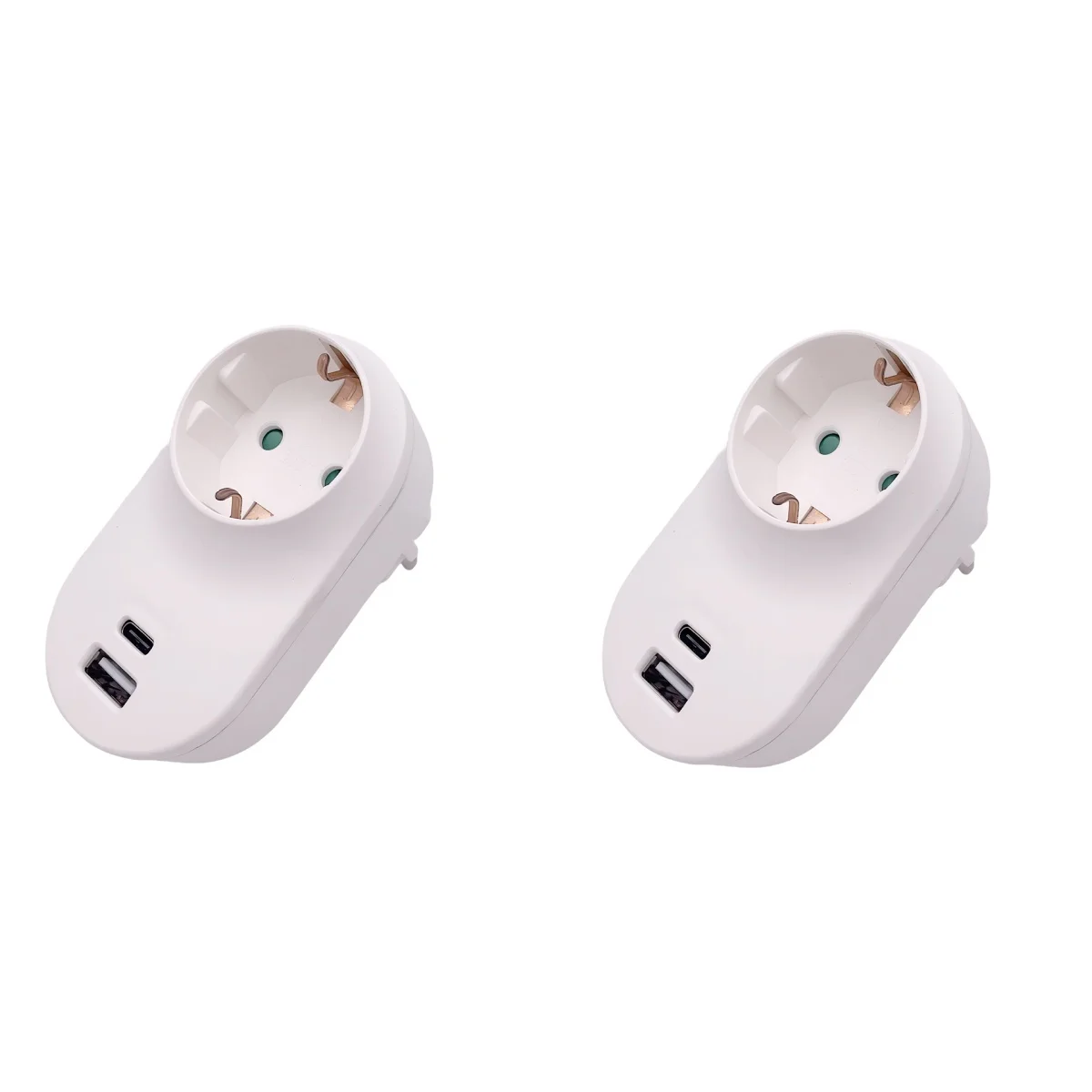 European Multi-Functional Wall Plug with USB and Type-C Interface, 2-Hole Grounding Socket