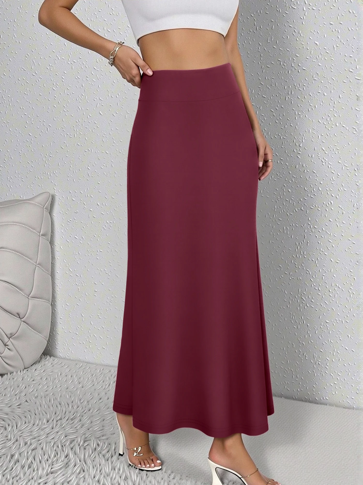 Women Midi Skirt High Waist A line Flowy Hem Breathable Material Perfect for Fashion Shoots Casual Streetwear Daily Errands 1