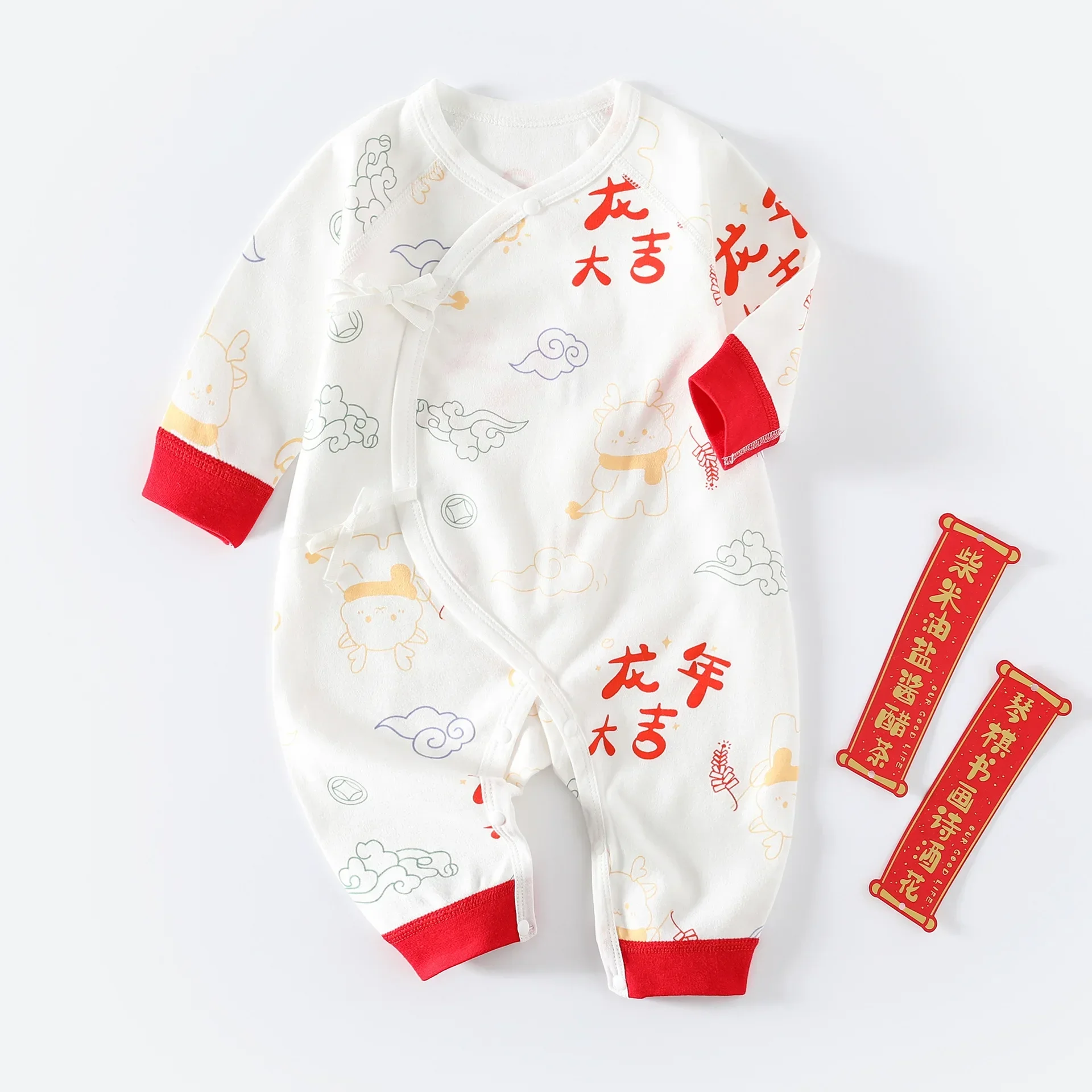 Baby Clothes Red Cotton Chinese New Year Full Month Birthday Autumn Newborn Romper Pajamas Crawling Dragon Tang Suit Jumpsuit