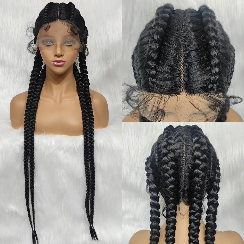 

Synthetic Lace Front Wig Braided Wigs With Baby Hair Braiding Hair Wig For Black Women 4 Twist Braids Cosplay Lace Wig