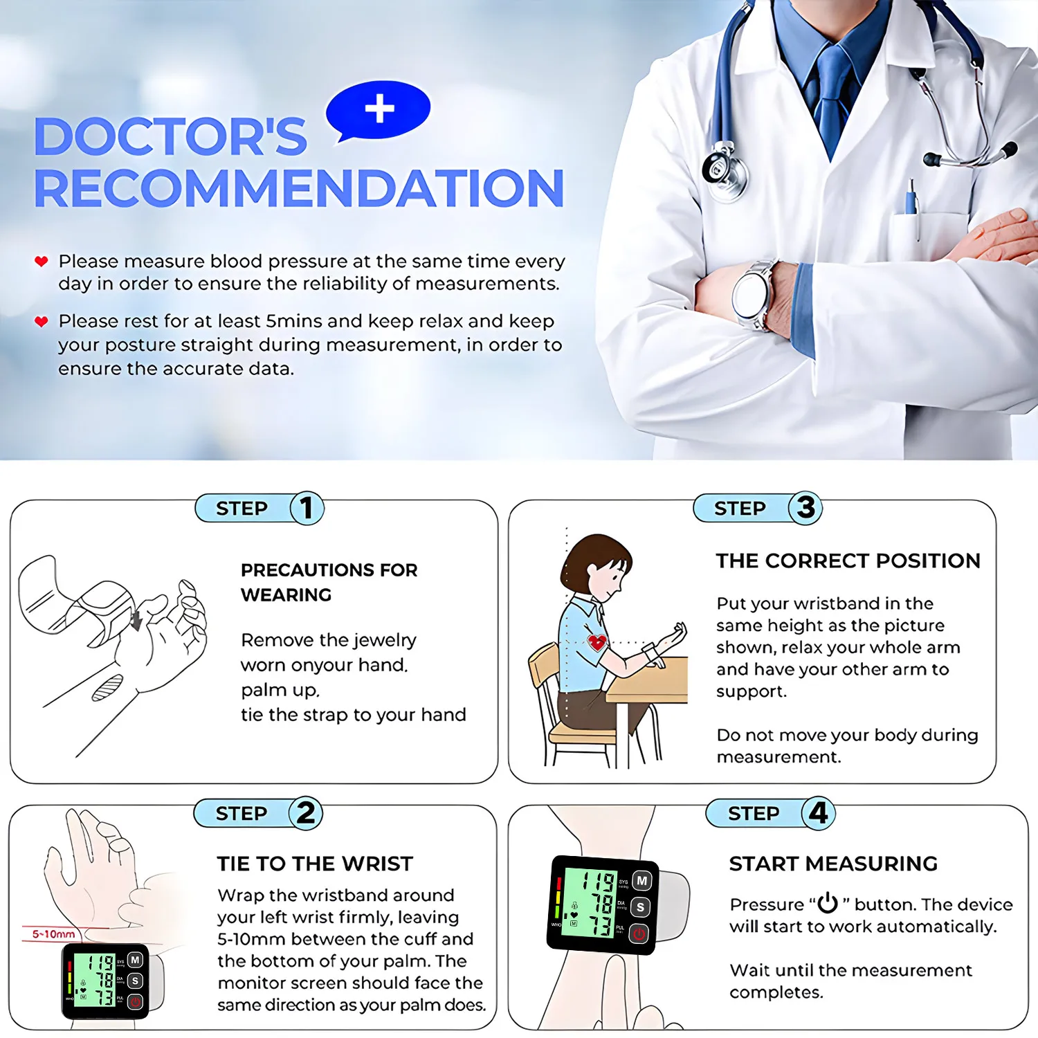 Blood pressure monitor-Home wrist medical high-precision digital screen blood pressure monitor heart rate and pulse blood pressure monitor,blood pressure meter
