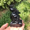 10.5CM Natural Black Obsidian Crow Skull Carving Wicca Decor Carved Raven Figurine Healing Quartz Halloween Gift 1pcs 5