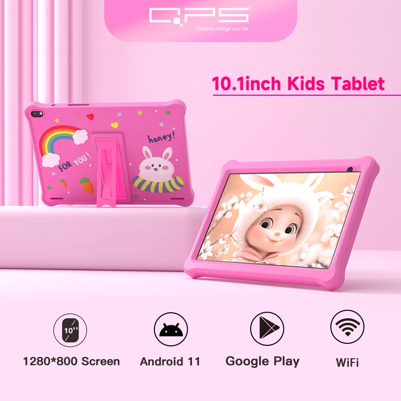 QPS 10 Inch Kids Tablets Android 11 1280*800 HD Ouad Core Wifi 2GB 32GB Children Tablet for Kids Study with Holder 6000mAh 7 inch tablet android 11 1280x800 ips children tablet for learning 2gb 32gb quad core 6000mah wifi 6 with stand kids tablet