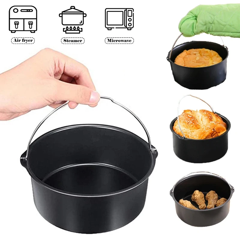 8/7/6 Inch Air Fryer Pot Baking Mold Non-stick Round Tray Pan Roasting Pizza Cake Basket Bakeware Kitchen Cooking Accessories cake mold cake baking tools cake making tools baking cake ring baking storage tray