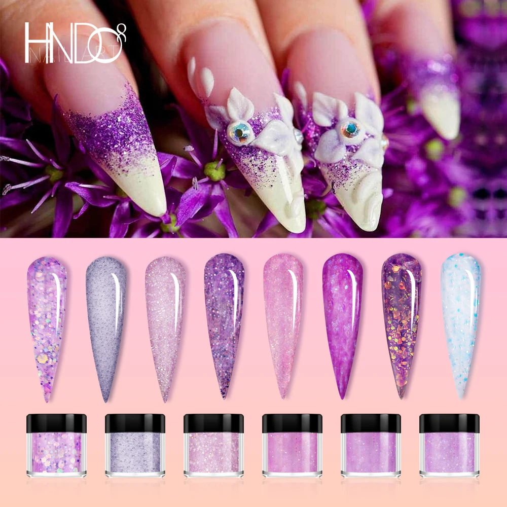 HNDO New 20 Color Purple Dip Acrylic Powder Nail Glitter Sequins for Nail Art Decorations Manicure Extension Design Pigment