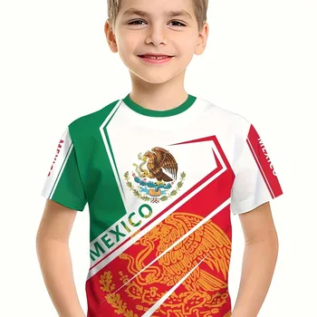Kids clothing boys summer fashion mexico flag shirt with 3d graphic print short sleeve bright colors perfect for casual clothing 1