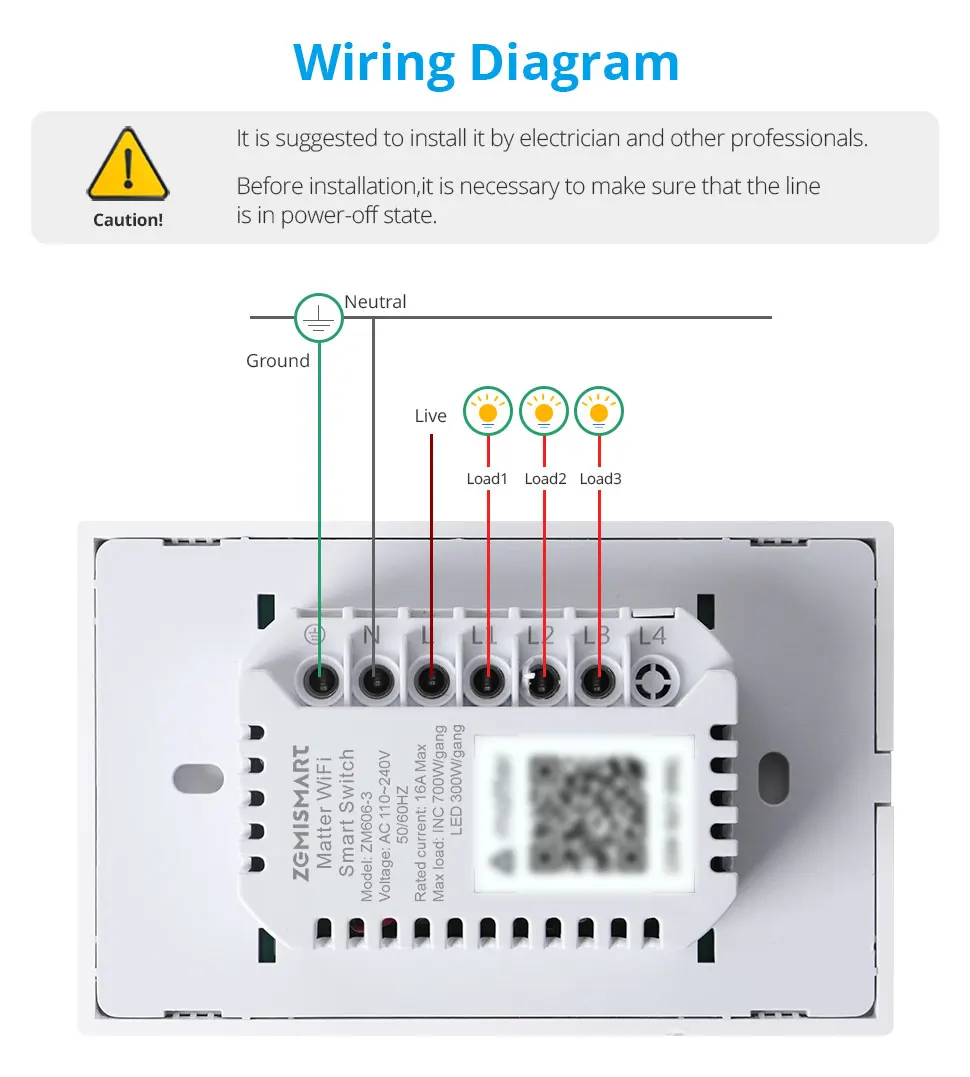 Matter Over WiFi Smart Wall Light Switch 1 2 3 4 6 Gangs with Neutral Switch US