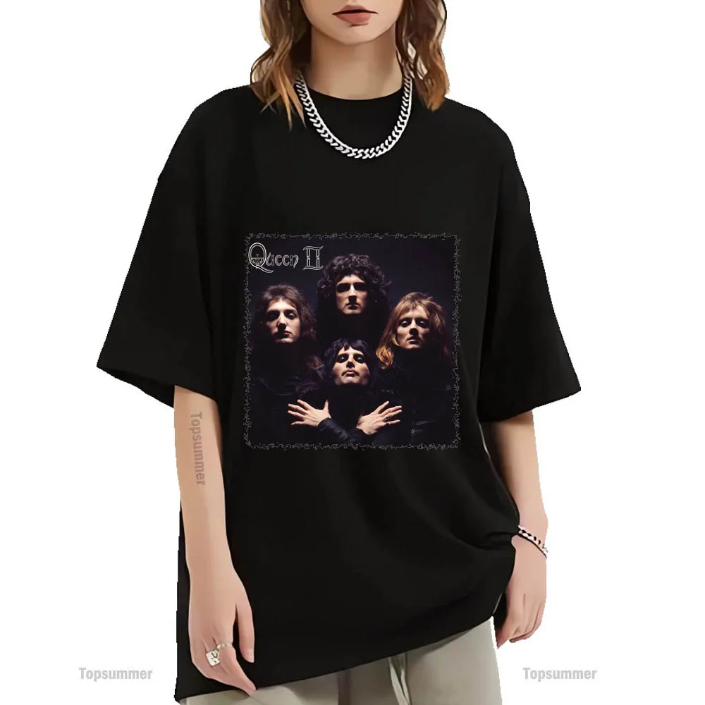 Queen Ii Album T-Shirt Queen Tour T Shirt Donna Rock Streetwear Maglietta Nera Uomo Top Oversize