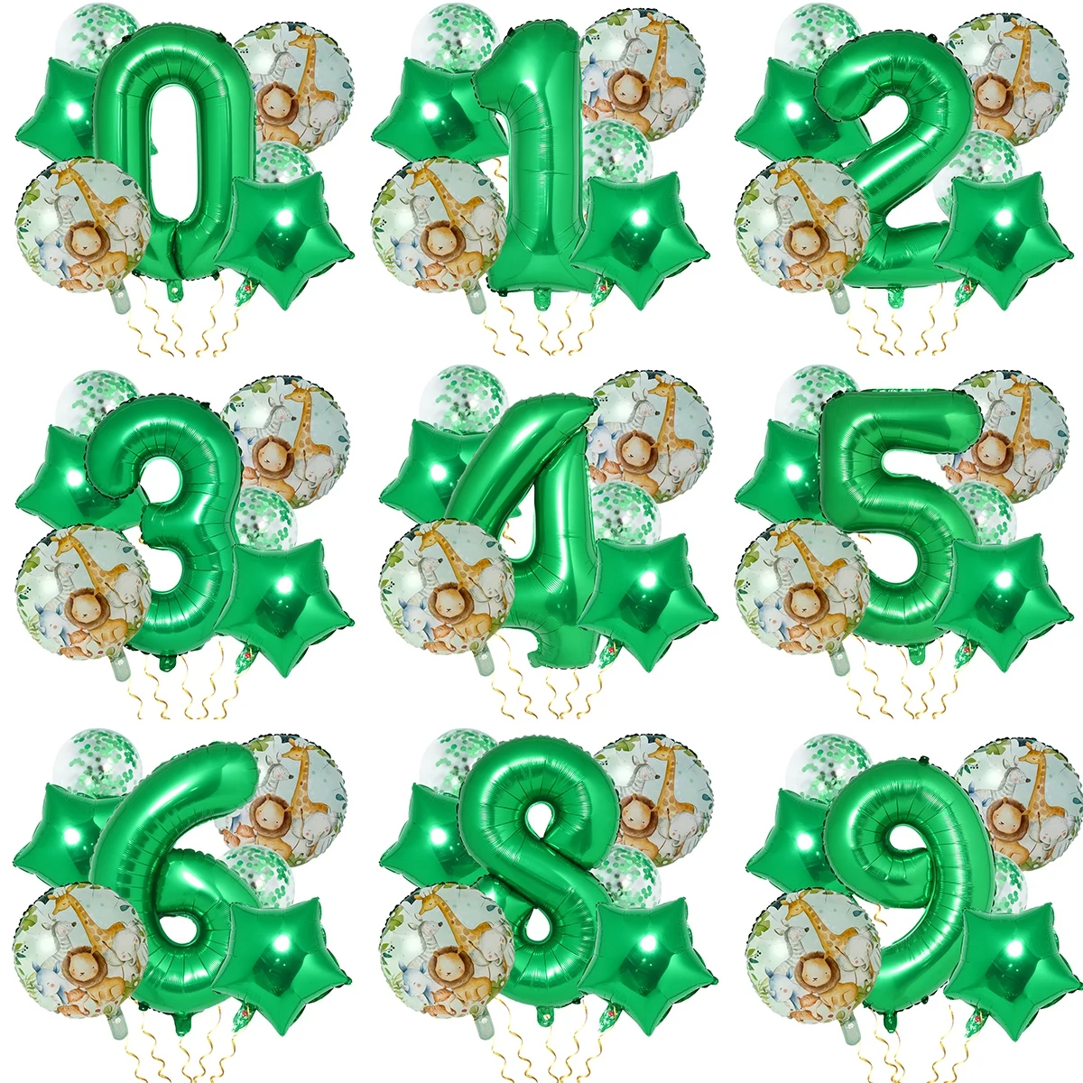 Green Number Balloon set Jungle Safari Animal Birthday Party Decorations Kids Boy 1st Wild One Birthday Decor Party Foil Ballons