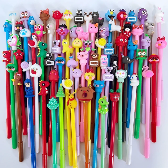 Wholesale 10/50/100pcs Kawaii Cartoon Gel Ink Pens Writing Pens 0.5mm Black  Stationery For Office School Student Children Gift